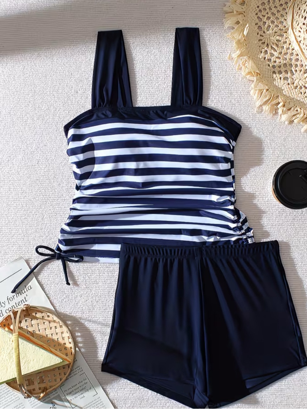 New Navy & White Striped Tankini Set Sz. XL(12)
